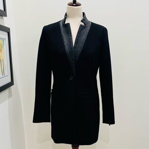 BCBGMAXAZRIA Black Tuxedo Jacket with Leather Lapel Women's S